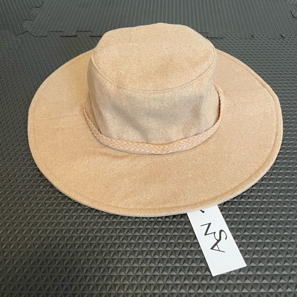 Wide Brim Braided Band Sun Hat - Beige